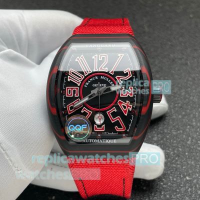 QQF Swiss Replica Franck Muller Vanguard V41 Carbon Case Red NATO Strap Watch 